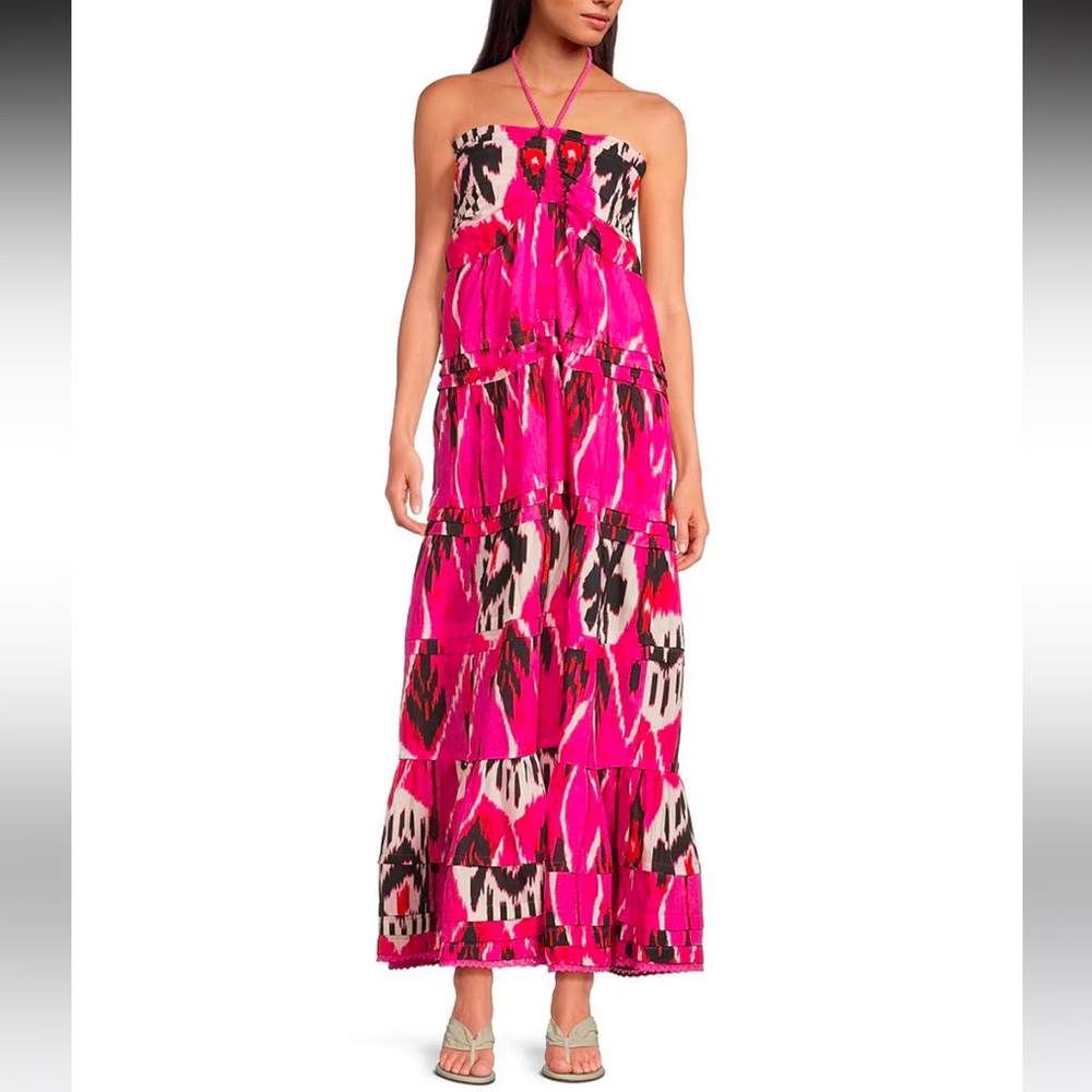 NWT Ro's Garden
Denise Tie Halter Gathered Sleeveless Maxi Dress